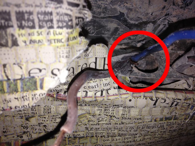 Perished cable insulation on an old shower circuit