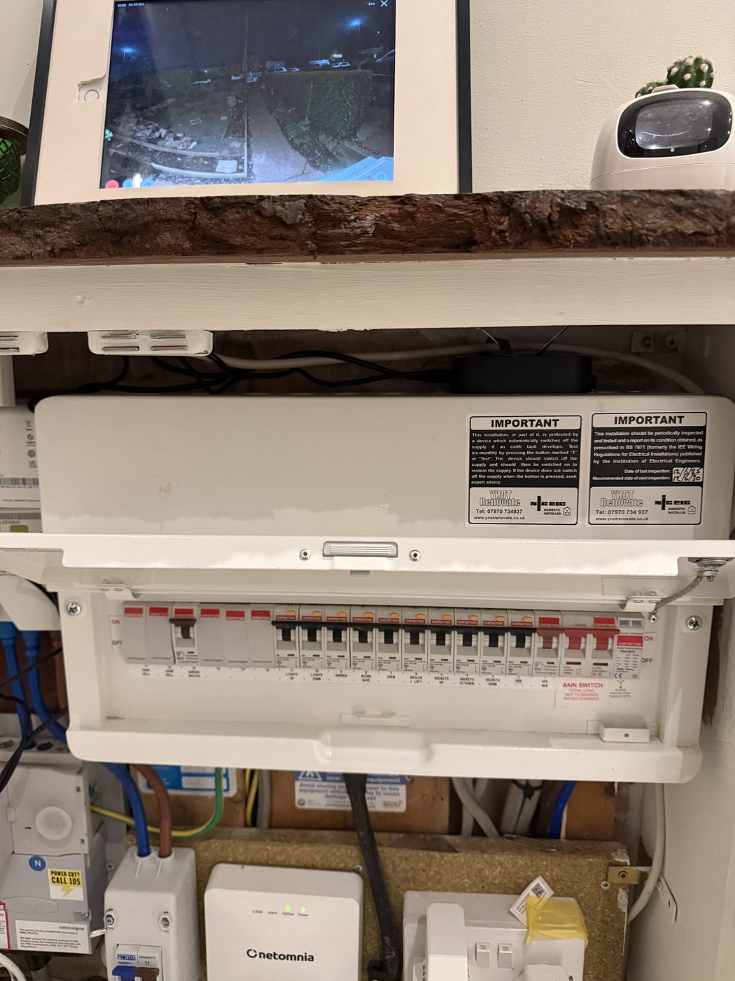 A new RCBO consumer unit fitted in a cupboard