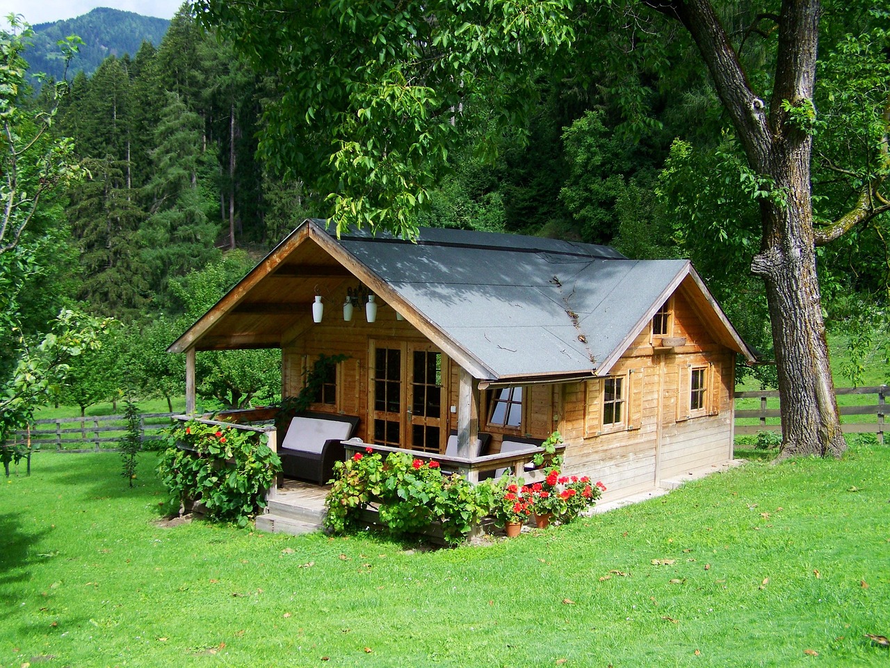 A garden cabin — a proper supply means buried SWA cable, not an extension lead